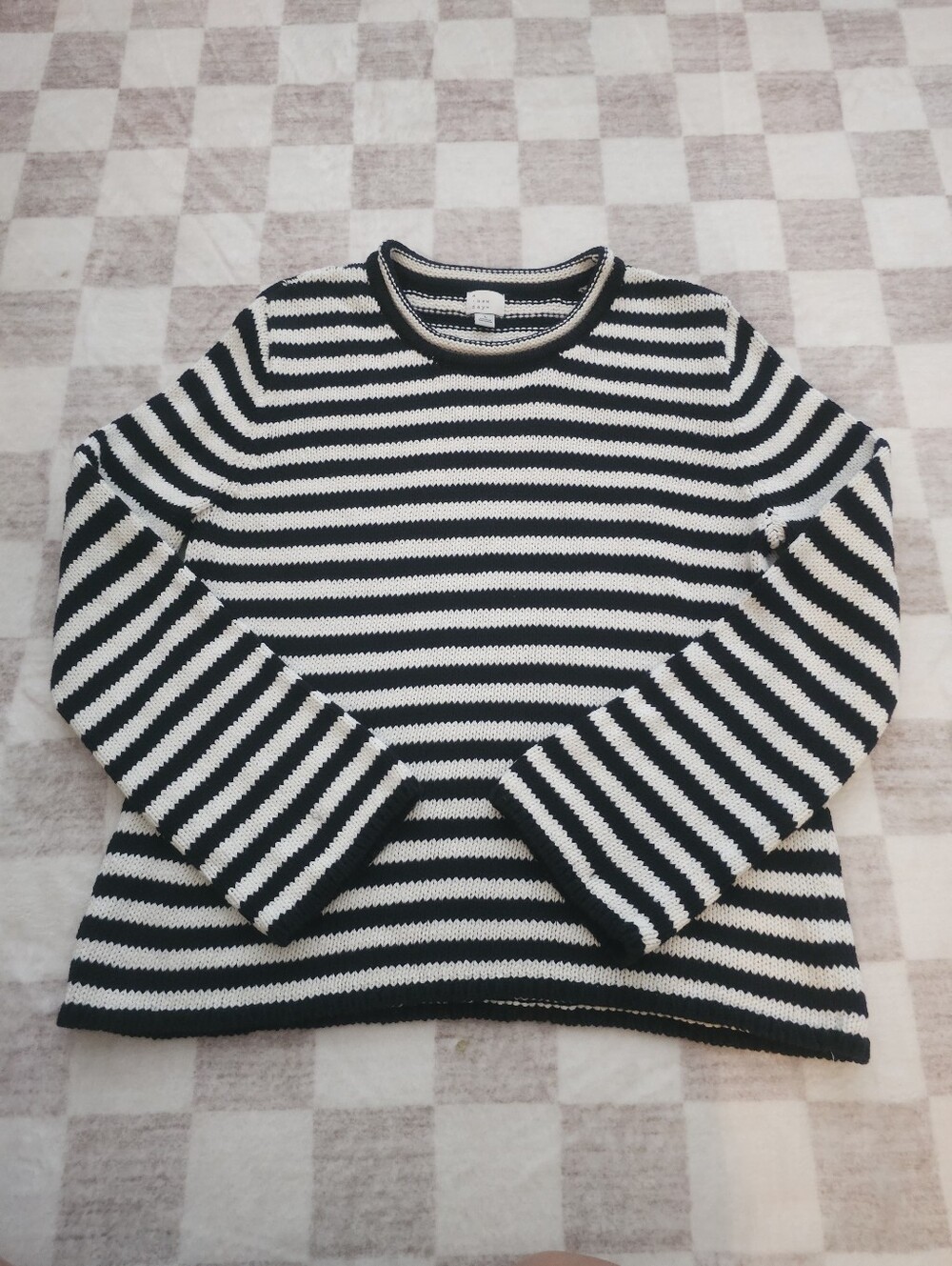 a new day Black and White Striped Crewneck Sweater